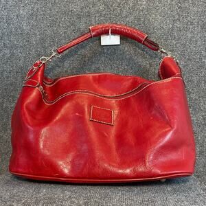 Fiorentina Red Leather Shoulder Bag Hobo Handbag Large Double Strap Made Italy